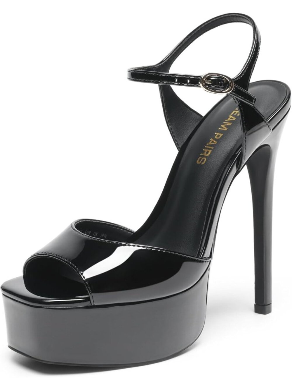 Women's Black High Platform Heel 5.75 Open Square Toe Ankle Strap Heeled Sandals
